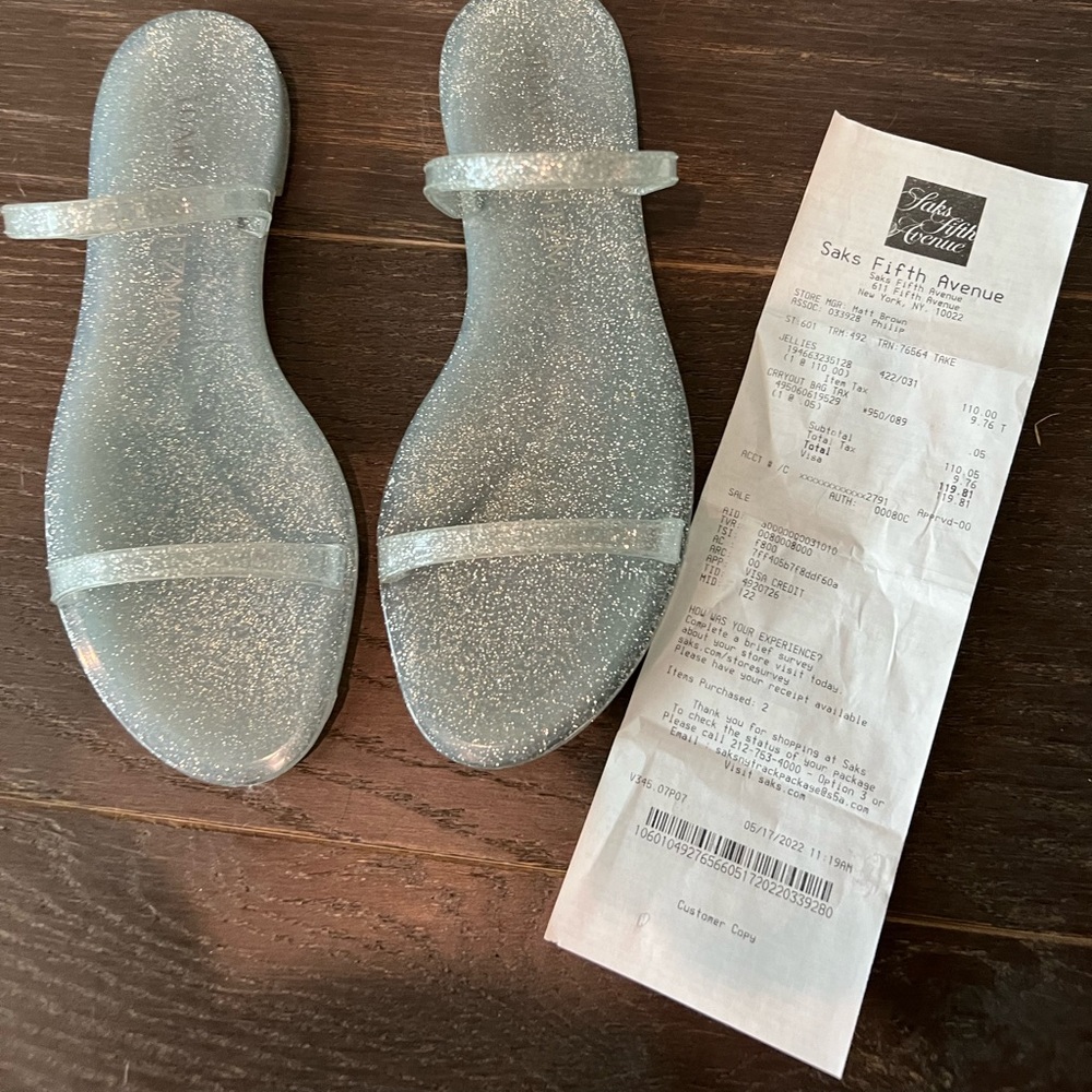 Authentic Stuart Weitzman jellies, clear with silver sparkle, size 6.5 with Box